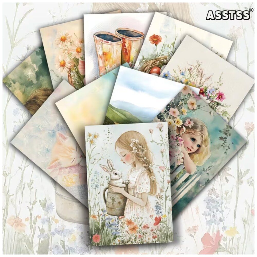 Postcards Colorful Rabbit Spring Girl Retro Junk Journal Paper Scrapbooks Crafts - Picture 3 of 5